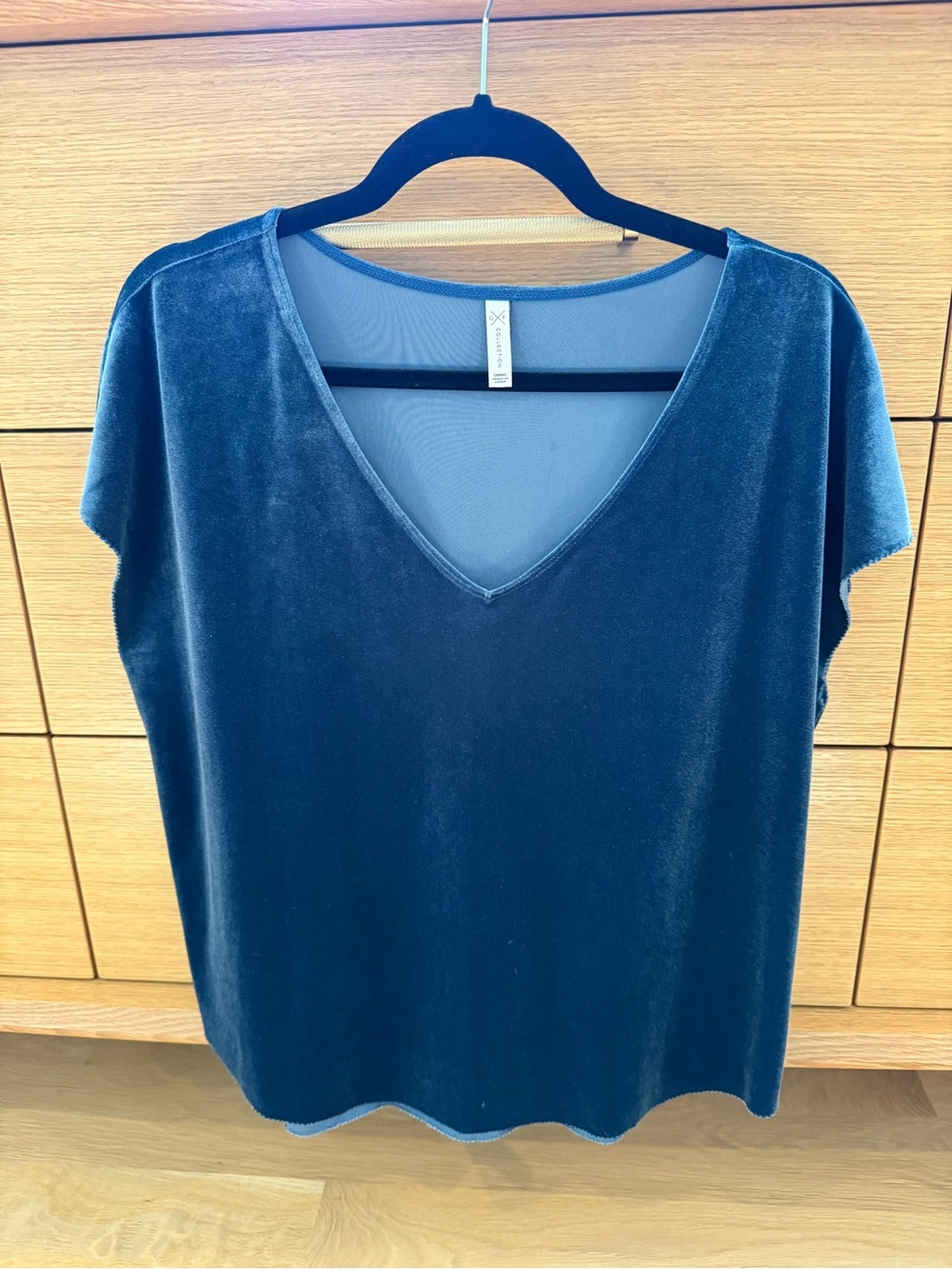GG Collection Velvet V-Neck Short Sleeve Top - Teal Blue